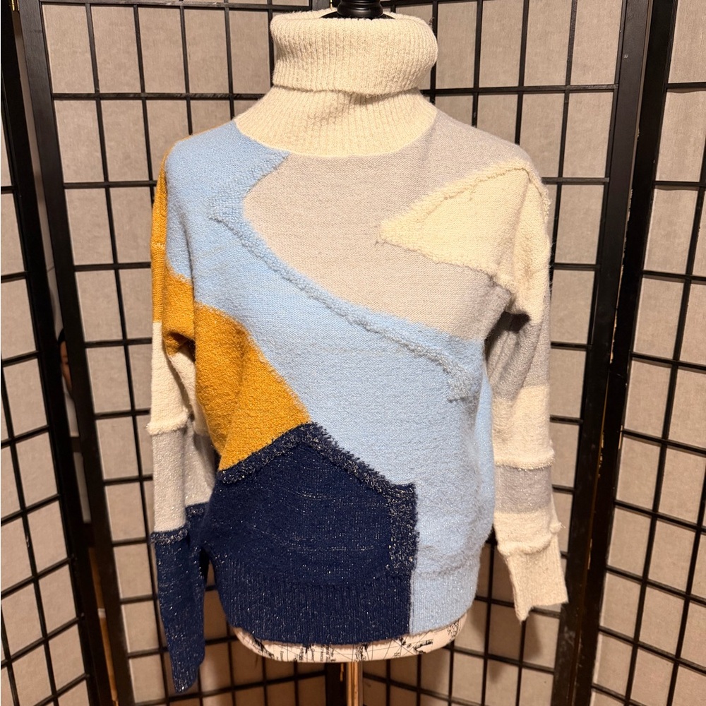 La Maille FRNCH Paris vintage wool Colorful block chunky Rib Turtle sweater S/M